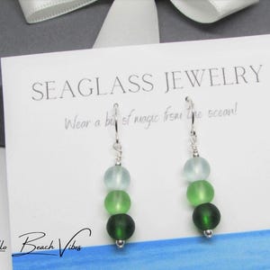 Ombre Green Sea Glass Earrings- Emerald, Mint & Seafoam Beaded Dangles- 925 Sterling Silver or 14K Gold Filled- Beach Glass Seaglass Jewelry