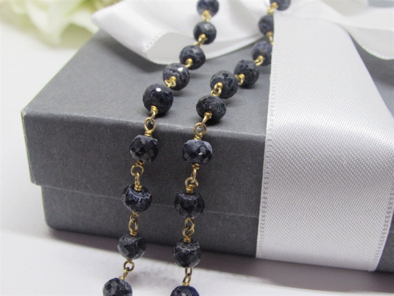 Genuine Sapphire Bead Necklace Beaded Necklace for Women Long Gemstone Necklace Blue Sapphire Choker 14K Gold FIlled Art Deco Jewelry image 8