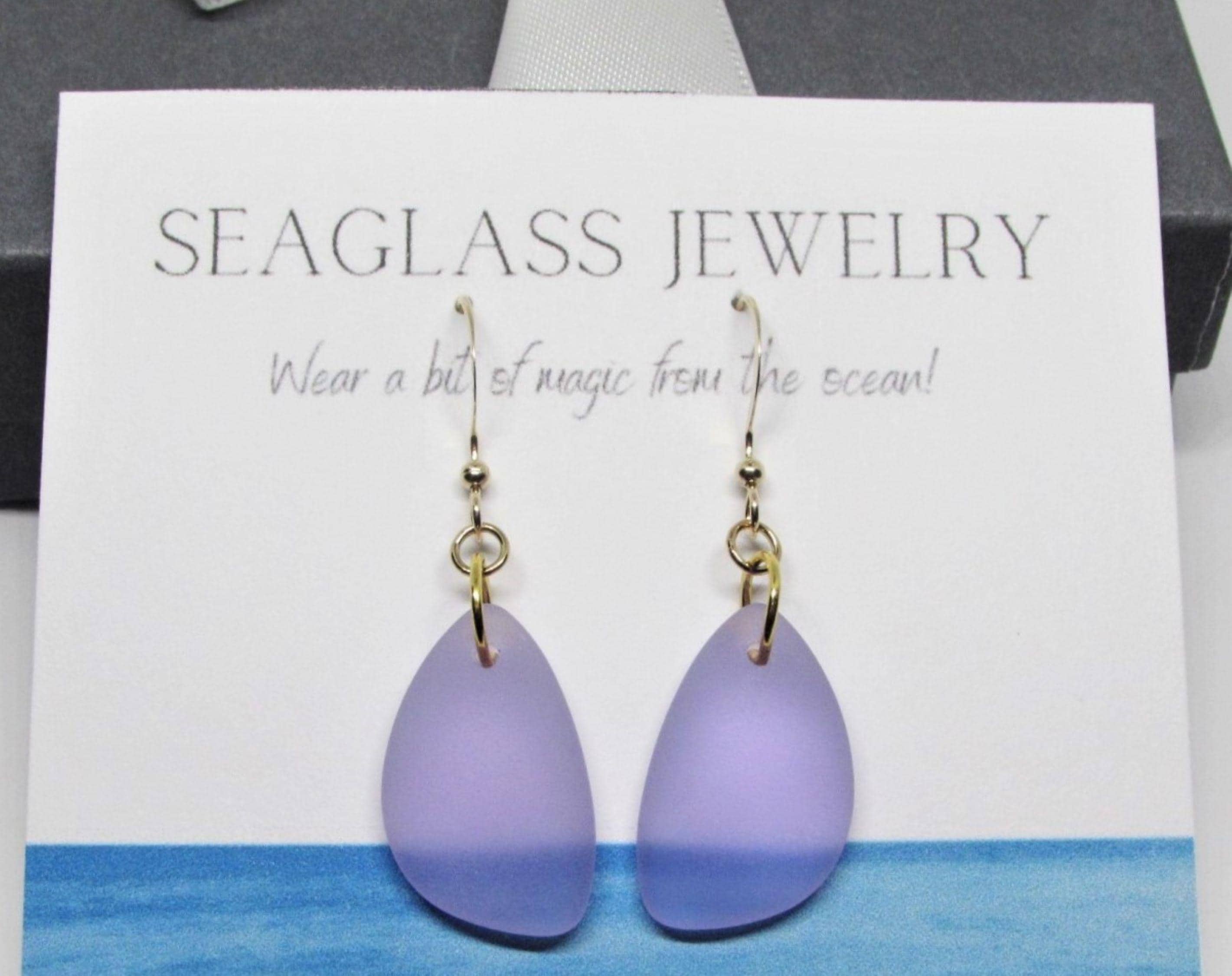 Purple Sea Glass Earrings- Sterling Silver or Gold Filled- Seaglass Earrings Dangle- Ocean Beach Glass Jewelry Women- Valentines Day Gift
