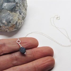 Raw Blue Sapphire Crystal Necklace Natural Stone Pendant Throat & 3rd Eye Chakra Healing Wisdom Love Purity September Birthstone Jewelry image 4