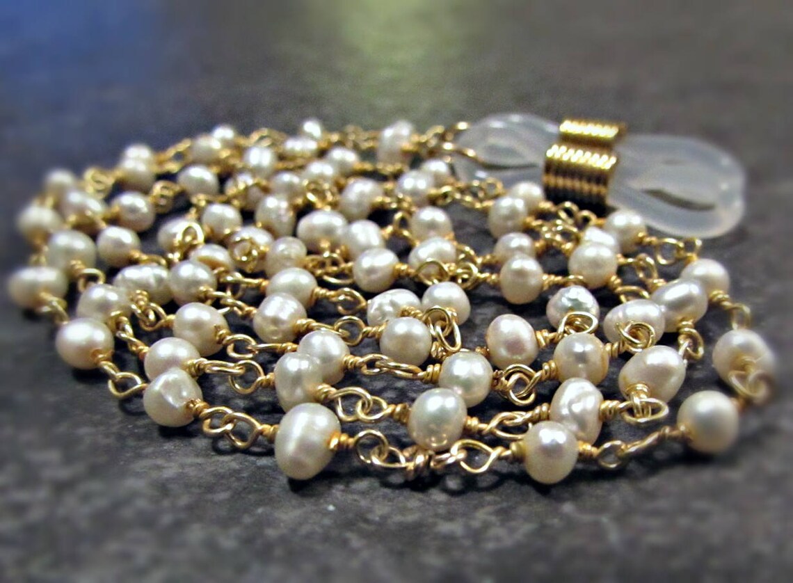 Freshwater Pearl Eyeglass Chain Lanyard Holder Necklace 14K Etsy