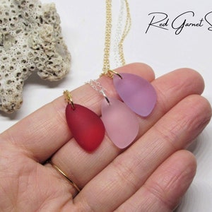 Purple, Pink or Red Sea Glass Necklace for Women Teardrop Pendant Sterling Silver Gold Filled Seaglass Jewelry Beach Gift for Mom Her image 2