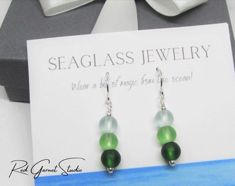 Green Sea Glass Earrings Dangle- Emerald Mint Seafoam- Ombre Earrings- Seaglass Earrings- Sterling Silver- Gold Filled- Beach Glass Jewelry