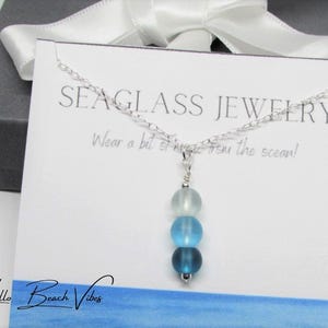 Ombre Blue Sea Glass Necklace- Teal, Turquoise & Aqua Beaded Pendant- 925 Sterling Silver or 14K Gold Filled- Seaglass Beach Glass Jewelry