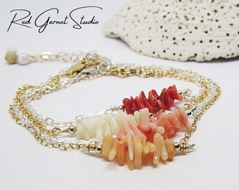 Dainty Branch Coral Bracelet- White, Orange, Pink or Red Bamboo Coral Sticks- Sterling Silver- 14K Gold Filled- Sea Coral Jewelry for Women