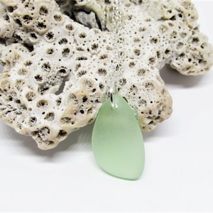 Mint Green Sea Glass Necklace- Teardrop Pendant- 925 Sterling Silver or 14K Gold Filled- Beach Glass Seaglass Jewelry- St Patrick&#39;s Day Gift