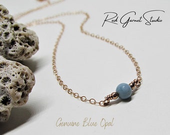 Tiny Blue Opal Bead Necklace- Spiritual Protection- Astral Travel- Throat Chakra Healing- Clarity Crystal- Calming Jewelry- Confidence Gift