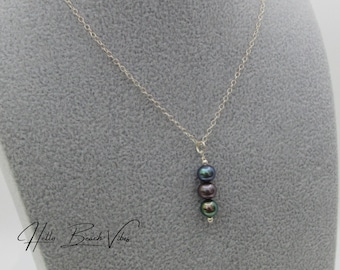 Collar de perlas de pavo real de agua dulce azules - Plata de ley/relleno de oro - Joyería para bodas, novias y fiestas de graduación