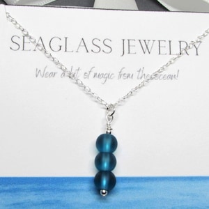 Teal Blue Beaded Necklace- Frosted Sea Glass Pendant- 925 Sterling Silver or 14K Gold Filled- Beach Glass Seaglass Jewelry- Ocean Gift Women