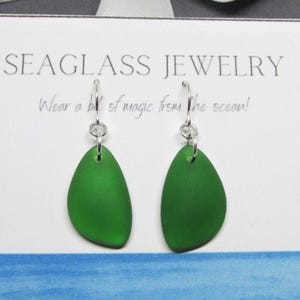 Emerald Green Sea Glass Earrings- Teardrop Dangle- 925 Sterling Silver- 14K Gold Filled- Sea Glass Beach Glass Jewelry- St Patricks Day Gift
