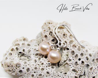 Delicados pendientes de perlas de agua dulce rosas - Plata de ley/oro - Joyería nupcial de playa y océano