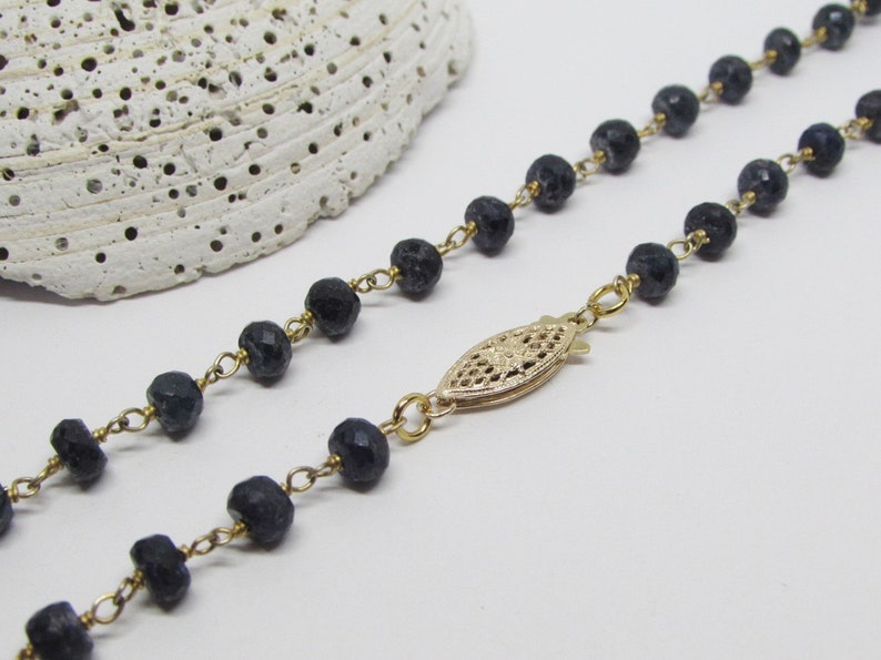 Genuine Sapphire Bead Necklace Beaded Necklace for Women Long Gemstone Necklace Blue Sapphire Choker 14K Gold FIlled Art Deco Jewelry image 4