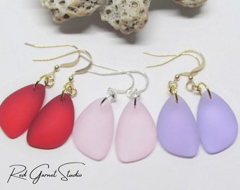 Pink, Purple or Red Sea Glass Dangle Earrings for Women- Sterling Silver- Gold Filled- Seaglass Jewelry- Beach Gift Mom- Valentines Day Gift