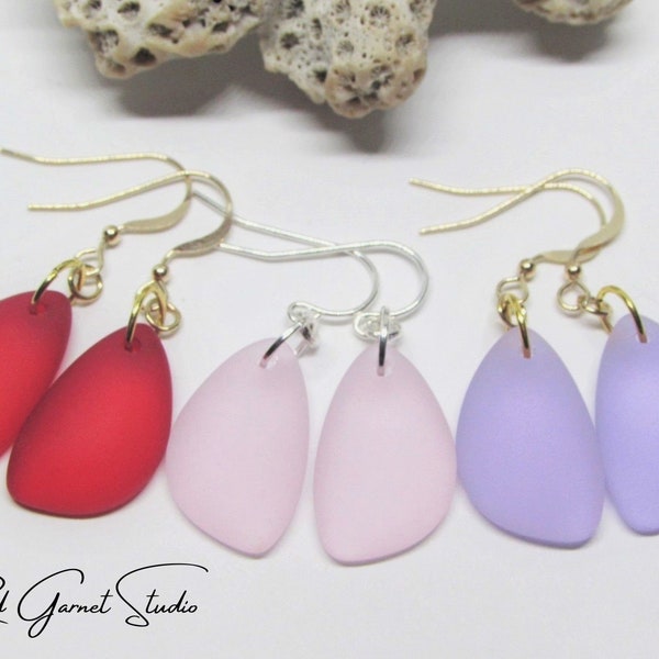 Pink, Purple or Red Sea Glass Dangle Earrings for Women- Sterling Silver- Gold Filled- Seaglass Jewelry- Beach Gift Mom- Valentines Day Gift