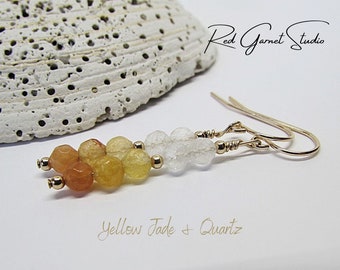 Yellow Jade Earrings- Happiness Crystal-  Confidence Booster- Wisdom Charm- Solar Plexus Chakra Stone- Abundance Gift- Good Luck Jewelry