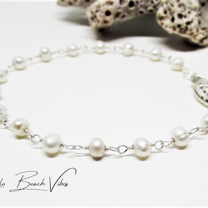 Zierliches Draht Gewickelt Weiße Süßwasser Perlen Armband- 925 Sterling Silber oder 14K Gold Filled- Brautjungfer Geschenk- Eleganter Hochzeit Braut Schmuck