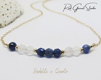 Blue Sodalite Necklace- Anxiety Stress Relief Gift for Her- Mental Clarity Stone- Intuition Crystal- Spiritual Enlightenment Meditation Gift