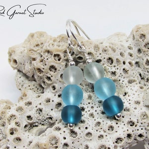 Blue Sea Glass Earrings Dangle Teal Turquoise Aqua Ombre Earrings Seaglass Earrings Sterling Silver Gold Filled Beach Glass Jewelry image 5