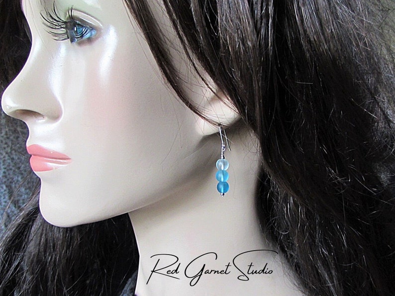 Blue Sea Glass Earrings Dangle Teal Turquoise Aqua Ombre Earrings Seaglass Earrings Sterling Silver Gold Filled Beach Glass Jewelry Bild 7