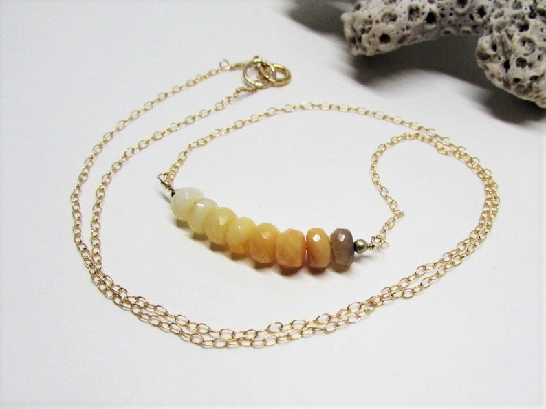 Mexican Fire Opal Bar Necklace Faceted Rondelle Beads Brown Orange Yellow White 14K Gold Filled Natural Stones Gemstone Jewelry image 2