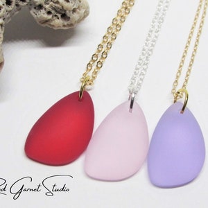 Purple, Pink or Red Sea Glass Necklace for Women- Teardrop Pendant- Sterling Silver- Gold Filled- Seaglass Jewelry- Beach Gift for Mom Her