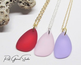 Purple, Pink or Red Sea Glass Necklace for Women- Teardrop Pendant- Sterling Silver- Gold Filled- Seaglass Jewelry- Beach Gift for Mom Her