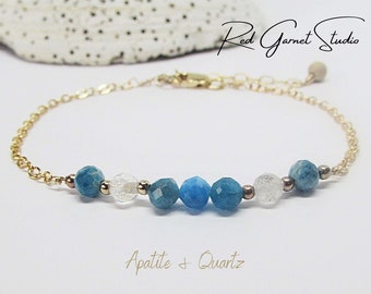 Dainty Blue Apatite Bracelet- Anxiety Relief Stones- Hunger Suppressant- Weight Loss Crystals- Stress Relief Gift- Calming Jewelry for Women