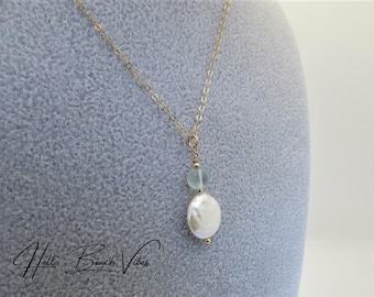 Collar con colgante de perla de agua dulce y cristal marino - Plata de ley/oro - Joyería Ocean Beach