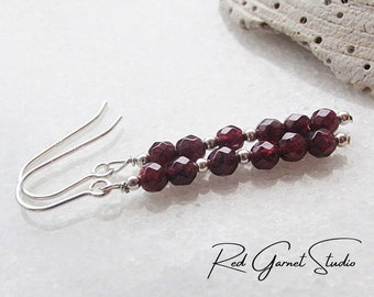 Long Garnet Earrings for Women- Dainty Red Gemstone Beads- Sterling Silver- Gold Filled- January Birthstone Jewelry- Birthday Gift for Her