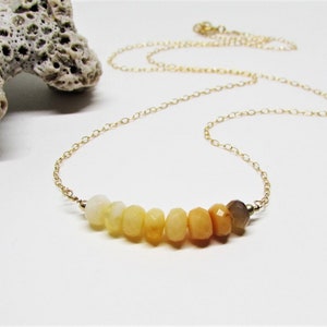 Mexican Fire Opal Bar Necklace Faceted Rondelle Beads Brown Orange Yellow White 14K Gold Filled Natural Stones Gemstone Jewelry image 5