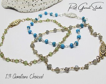 Gemstone Bead Bracelet- Dainty Crystal Bracelet- Sterling Silver- 14K Gold Filled- Wire-Wrapped Bracelet for Women- Art Deco Style Jewelry