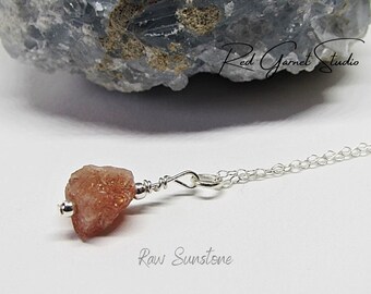 Raw Sunstone Necklace- Orange Crystal Pendant- Depression Relief- Confidence Booster- Happiness Stone- Solar Plexus Chakra- Optimism Jewelry