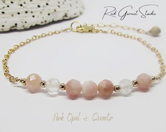 Dainty Pink Opal Bracelet- Heart Chakra Healing Crystals- Forgiveness Bracelet- Emotional Support- Joy & Love Stone- Calming Jewelry Women