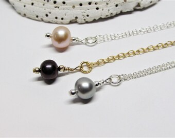 Dainty Cultured Freshwater Pearl Necklace- Pink, Gray or Black Peacock Pendant- Sterling Silver or 14K Gold Filled- Everyday Jewelry Women