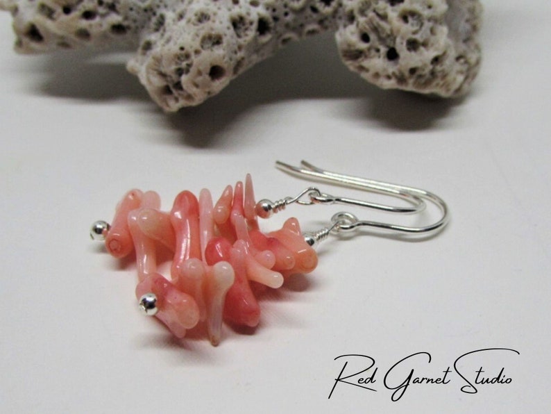 Dainty Branch Coral Earrings White, Orange, Pink or Red Sea Coral Ocean Jewelry for Women Nature Gifts for a Mom Beach Lover Gift Ideas Pink