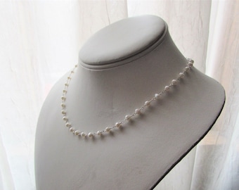 Gargantilla de perlas blancas de agua dulce - Plata de ley/oro - Envuelto en alambre - Joyería nupcial para bodas