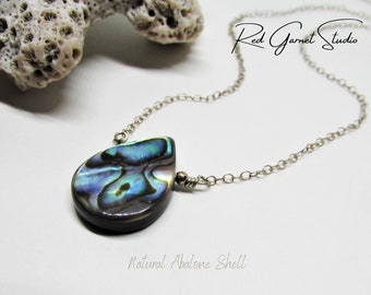 Blue Abalone Necklace- Paua Shell Pendant- Ablaone Shell Necklace- Abalone Teardrop Necklace- Sterling Silver Chain- Abalone Shell Jewelry