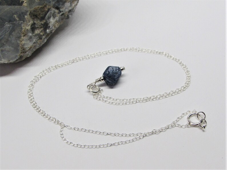 Raw Blue Sapphire Crystal Necklace Natural Stone Pendant Throat & 3rd Eye Chakra Healing Wisdom Love Purity September Birthstone Jewelry image 3