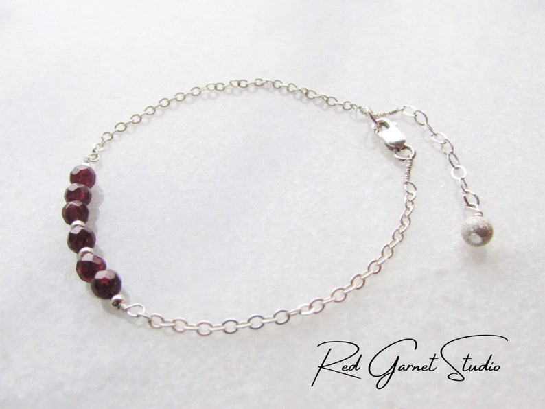 Dainty Garnet Bracelet for Women Tiny Red Gemstone Beads Sterling Silver Gold Filled January Birthstone Jewelry Birthday Gift for Her image 4