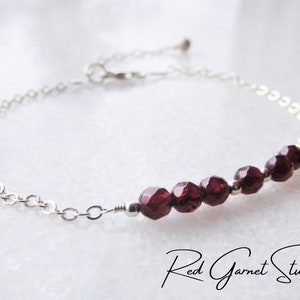 Dainty Garnet Bracelet for Women Tiny Red Gemstone Beads Sterling Silver Gold Filled January Birthstone Jewelry Birthday Gift for Her image 1