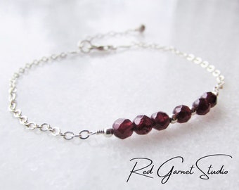 Dainty Garnet Bracelet for Women- Tiny Red Gemstone Beads- Sterling Silver- Gold Filled- January Birthstone Jewelry- Birthday Gift for Her