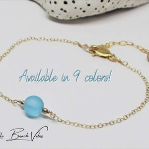 Sea Glass Beaded Bracelet: Adjustable Length Chain- Sterling Silver or Gold Filled Beach Jewelry