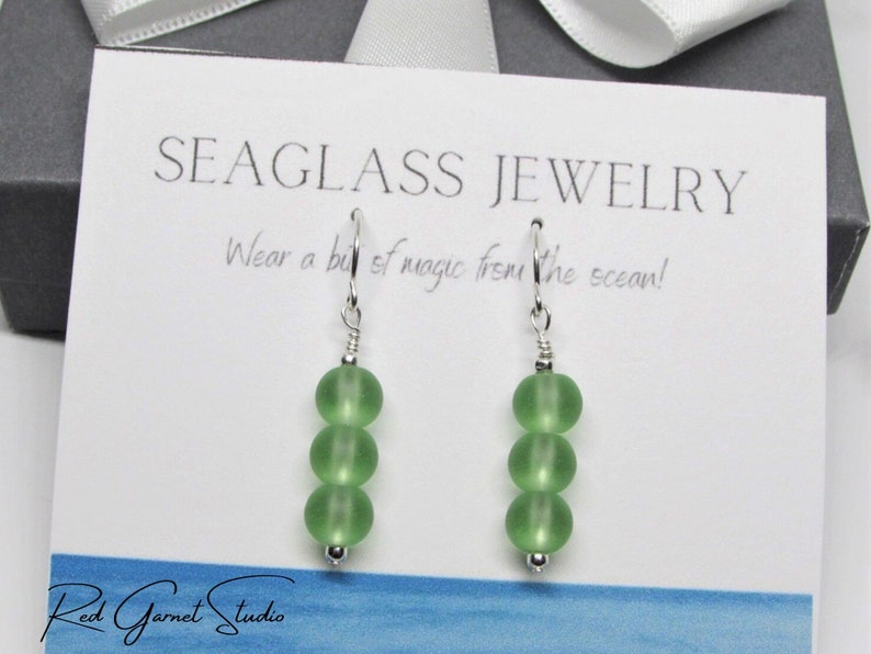 Beaded Green Seaglass Earrings Dangle Sterling Silver Gold Filled Sea Glass Jewelry Ocean Gift Her Beach Gift Mom Resort Wear Women image 6
