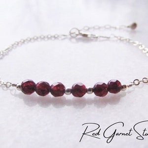 Dainty Garnet Bracelet for Women Tiny Red Gemstone Beads Sterling Silver Gold Filled January Birthstone Jewelry Birthday Gift for Her Garnet