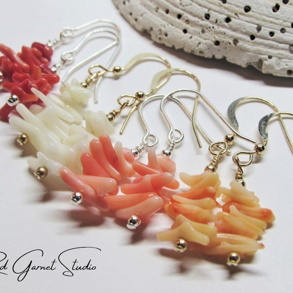 Dainty Branch Coral Earrings- White, Orange, Pink or Red- Sea Coral Ocean Jewelry for Women- Nature Gifts for a Mom- Beach Lover Gift Ideas