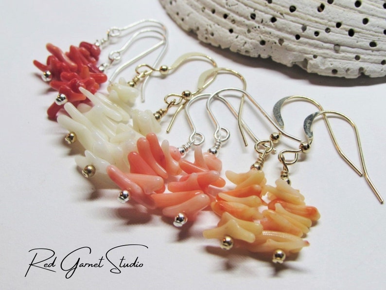 Dainty Branch Coral Earrings White, Orange, Pink or Red Sea Coral Ocean Jewelry for Women Nature Gifts for a Mom Beach Lover Gift Ideas image 1