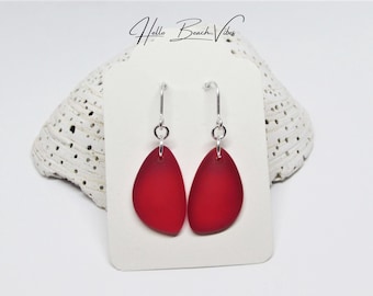 Red Sea Glass Earrings- Sterling Silver or Gold Filled- Seaglass Earrings Dangle- Beach Glass Jewelry- Ocean Gift- Valentines Day Gift Wife
