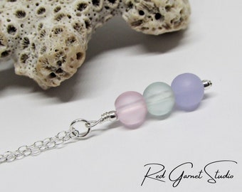 Pastel Sea Glass Pendant Necklace- Calming Pink Green Purple Seaglass Bead- Heart & Crown Chakra Healing- Spiritual Jewelry- Yoga Gift Women