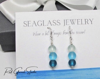 Blue Sea Glass Earrings Dangle- Teal Turquoise Aqua- Ombre Earrings- Seaglass Earrings- Sterling Silver- Gold Filled- Beach Glass Jewelry