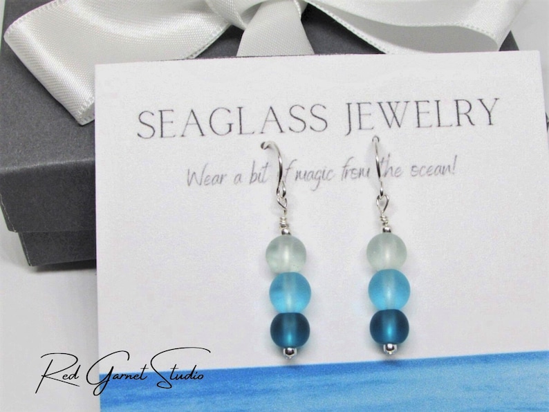 Blue Sea Glass Earrings Dangle Teal Turquoise Aqua Ombre Earrings Seaglass Earrings Sterling Silver Gold Filled Beach Glass Jewelry Bild 1